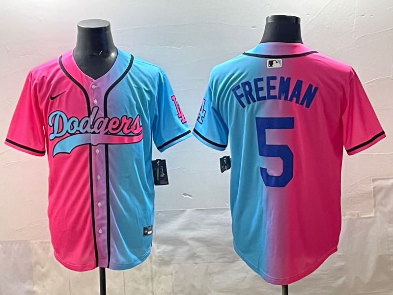 Men Los Angeles Dodgers 5 Freeman Blue pink Game 2025 Nike MLB Jersey style 001